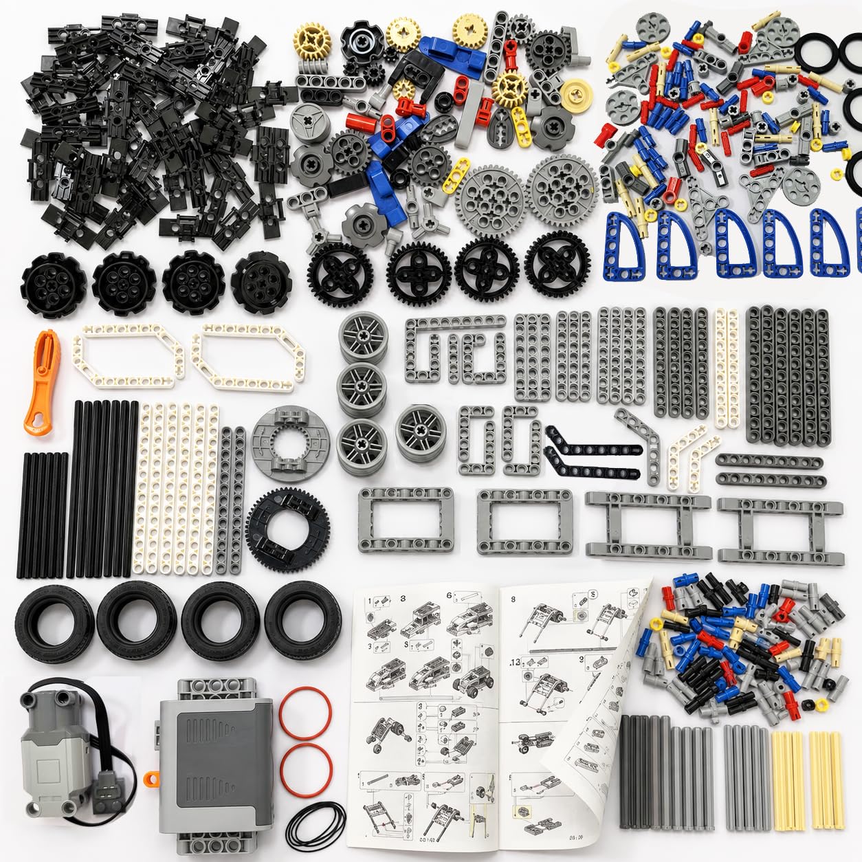 Lot de 548 Composants de Construction mécaniques, Engrenages, Axes, connecteurs et éléments ABS pour projets créatifs et modèles à Assembler