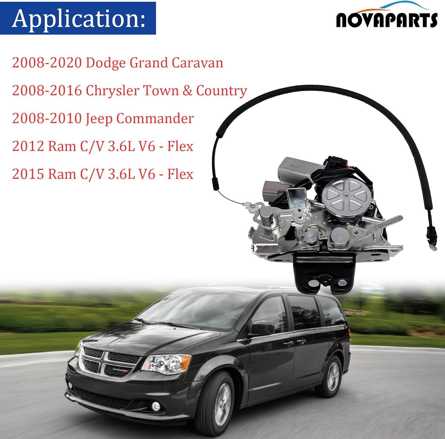 NOVAPARTS 4589581AL Rear Tailgate Trunk Lock Actuator for 2008-2016 Chrysler Town & Country 2008-2020 Dodge Grand Caravan 2008-2010 Jeep Commander 2012-2015 RAM C/V 4589581AA DLA1394