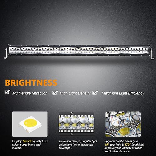 Miniatura 9 de Nicoko Barra de luz LED recta de 52 pulgadas y 300 W con RGB Halo Spot Flood Combo de luces todoterreno, luces LED antiniebla luces de trabajo LED
