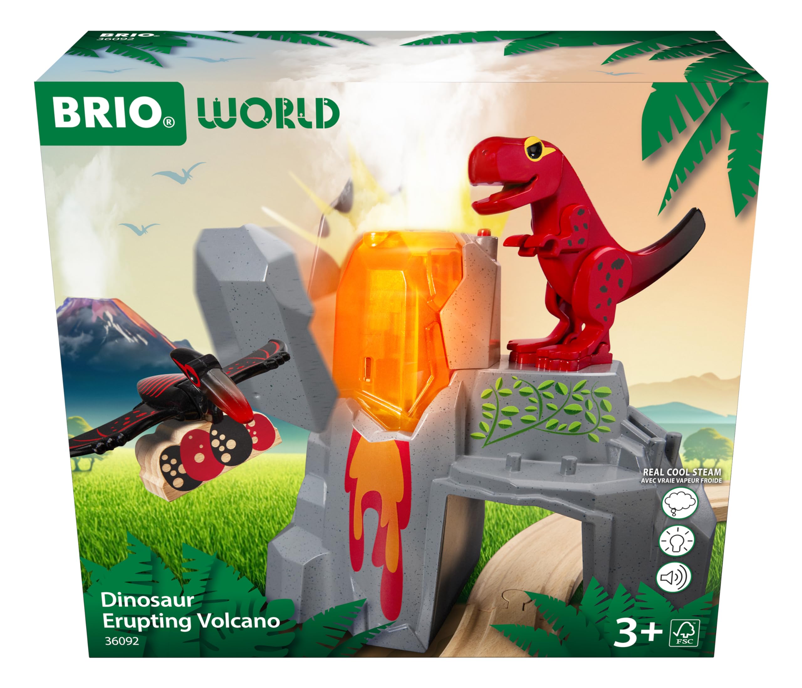BRIO World - 36092 - Volcan Dinosaure en Eruption - Accessoire pour Circuit de Train en Bois - Action de Jeu sans Pile/avec Aimant - Jouet pour garçons et Filles dès 3 Ans