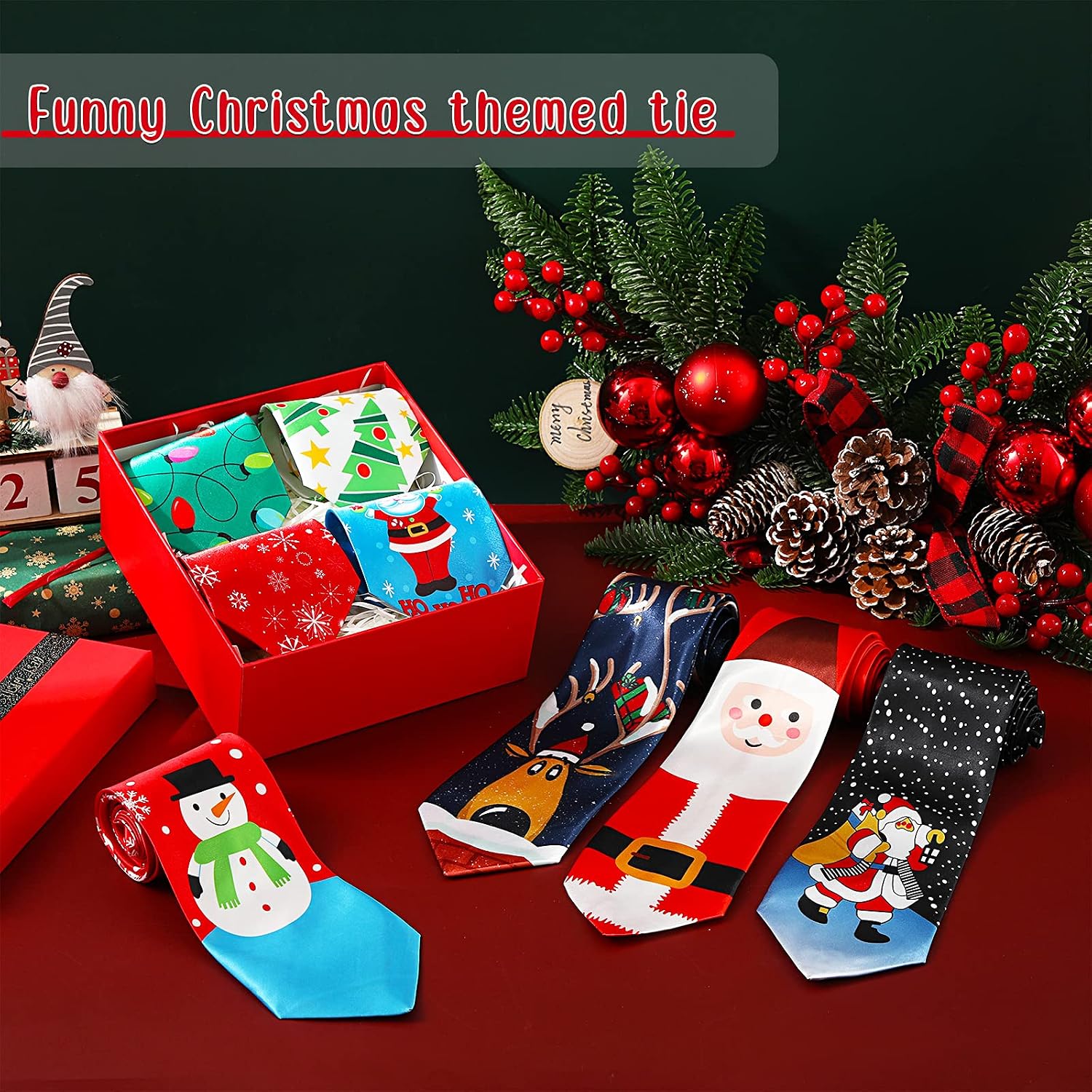 Syhood 8 Pieces Christmas Ties Novelty Holiday Printed Festive Santa Snowman Neckties for Men Christmas Party Costume