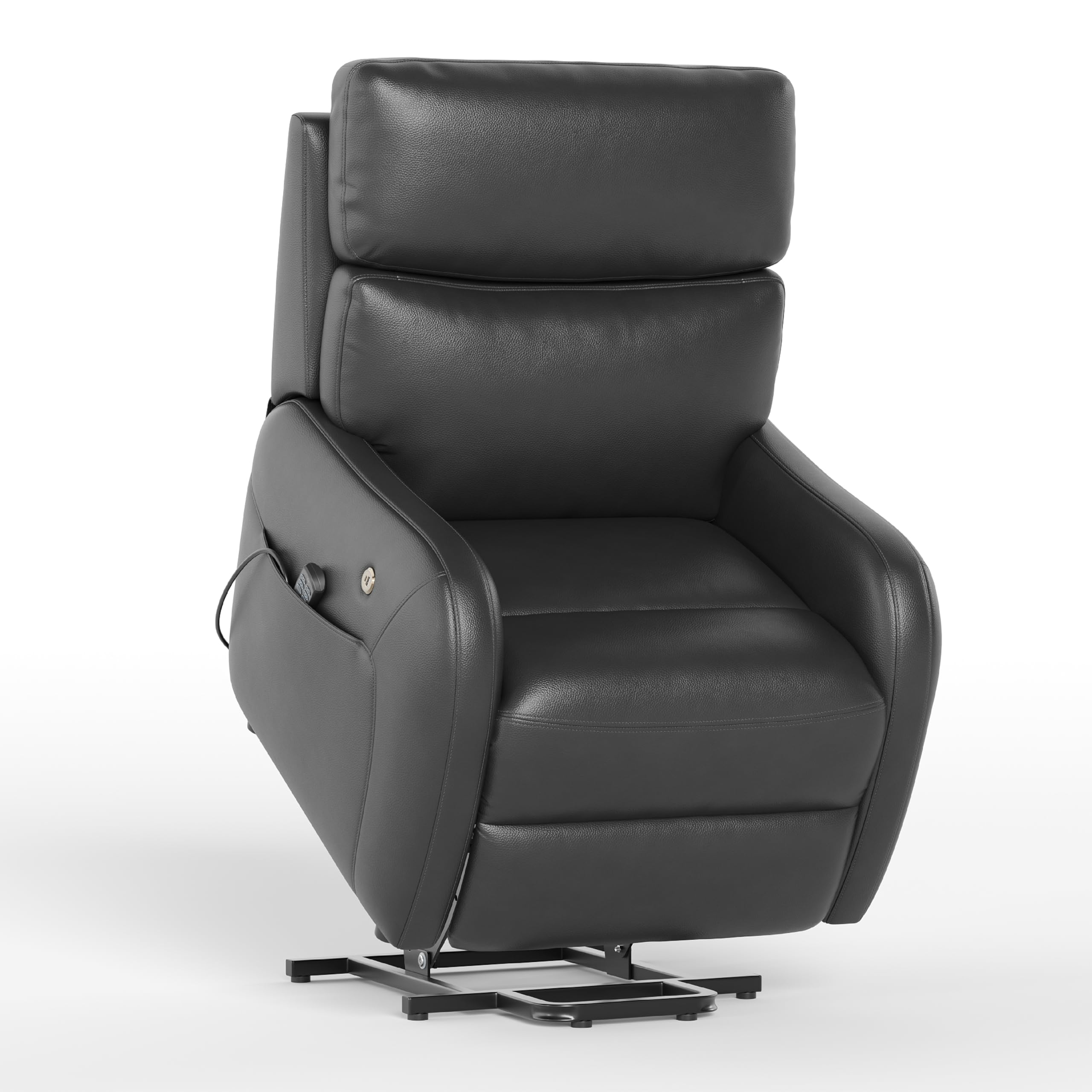 Elderly man using the lift assist function of the COLAMY Ascend recliner to stand up.