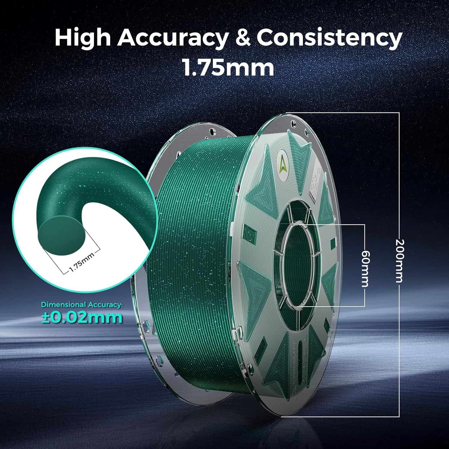 Creality RFID Hyper PLA Filament, 3D Printer Filament: with High Speed Printing 30-600mm/s, Spool Support CFS 1.75 mm,1kg(2.2 lbs) Hyper PLA for Most 3D Printer and K2 Plus Combo,Starry Green
