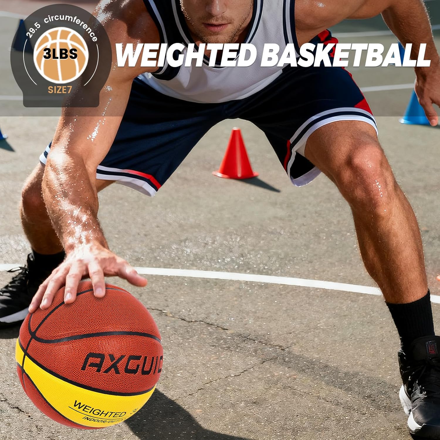 3LBS/2.2LBS Weighted Heavy Basketball 29.5/28.5" Training Equipment for in& Outdoor Improving Dribble Up Handling Dribbling, Passing&Rebounding Skills Weighted Training Basketball (Size 7/6)
