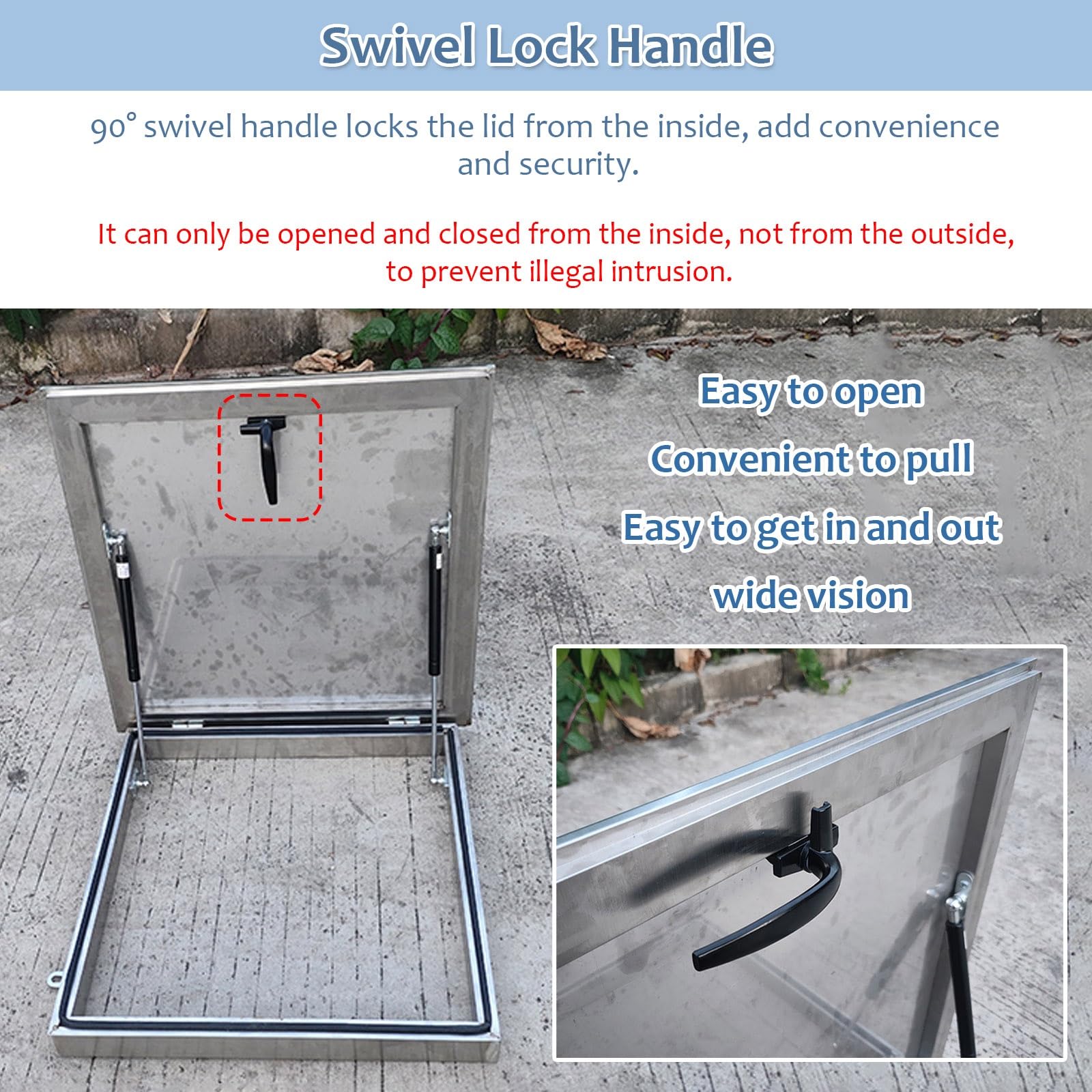 Trappe de Toiture Sol Couvercle de trappe de grenier de 40 36 32 28 22 20 pouces – Couvercle de sortie de toit en acier inoxydable 304, couvercle de lucarne de grenier – Couvercle de puits de fenêtre