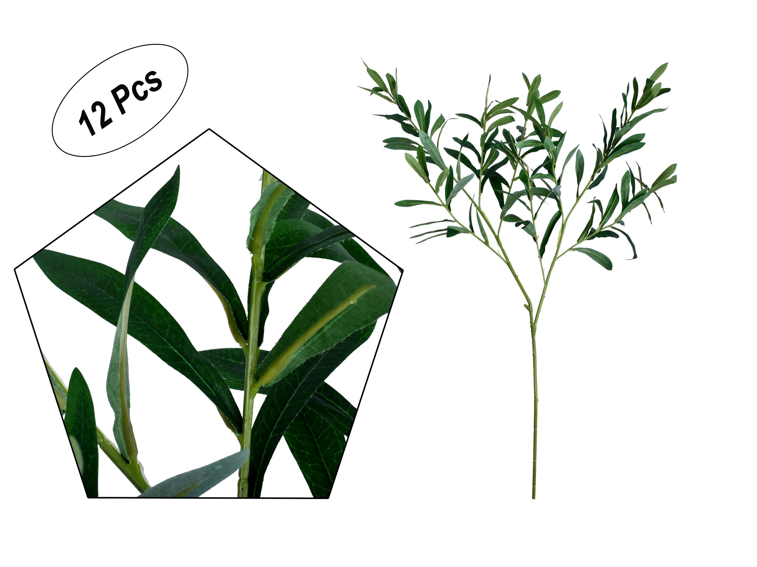 Yatai12 Pcs Artificial Olive Leaves Stems Fake Flowers Artificial Plants Olive Branches for Home Party Wedding Decoration (88x50cm)