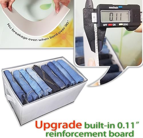 Miniatura 5 de Paquete de 2 organizadores de jeans mejorados para armario con asa 9 rejillas color blanco lavable caja de almacenamiento de compartimento de ropa