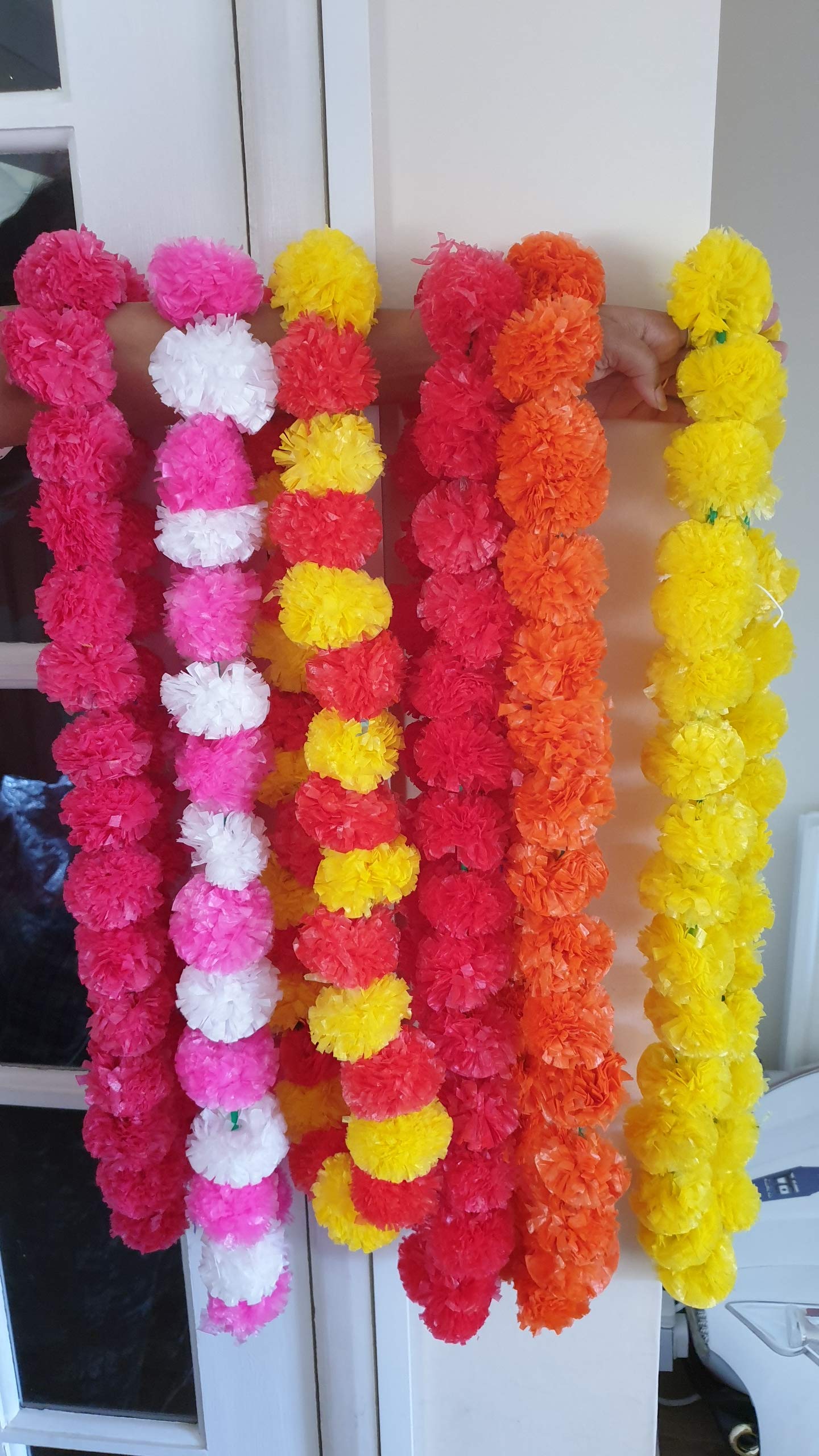 Estationeryhouse Artificial Indian marigold garland mala haar jaimala shaadi indian wedding pooja ashtami-Mala 2 pcs (Mix colors)