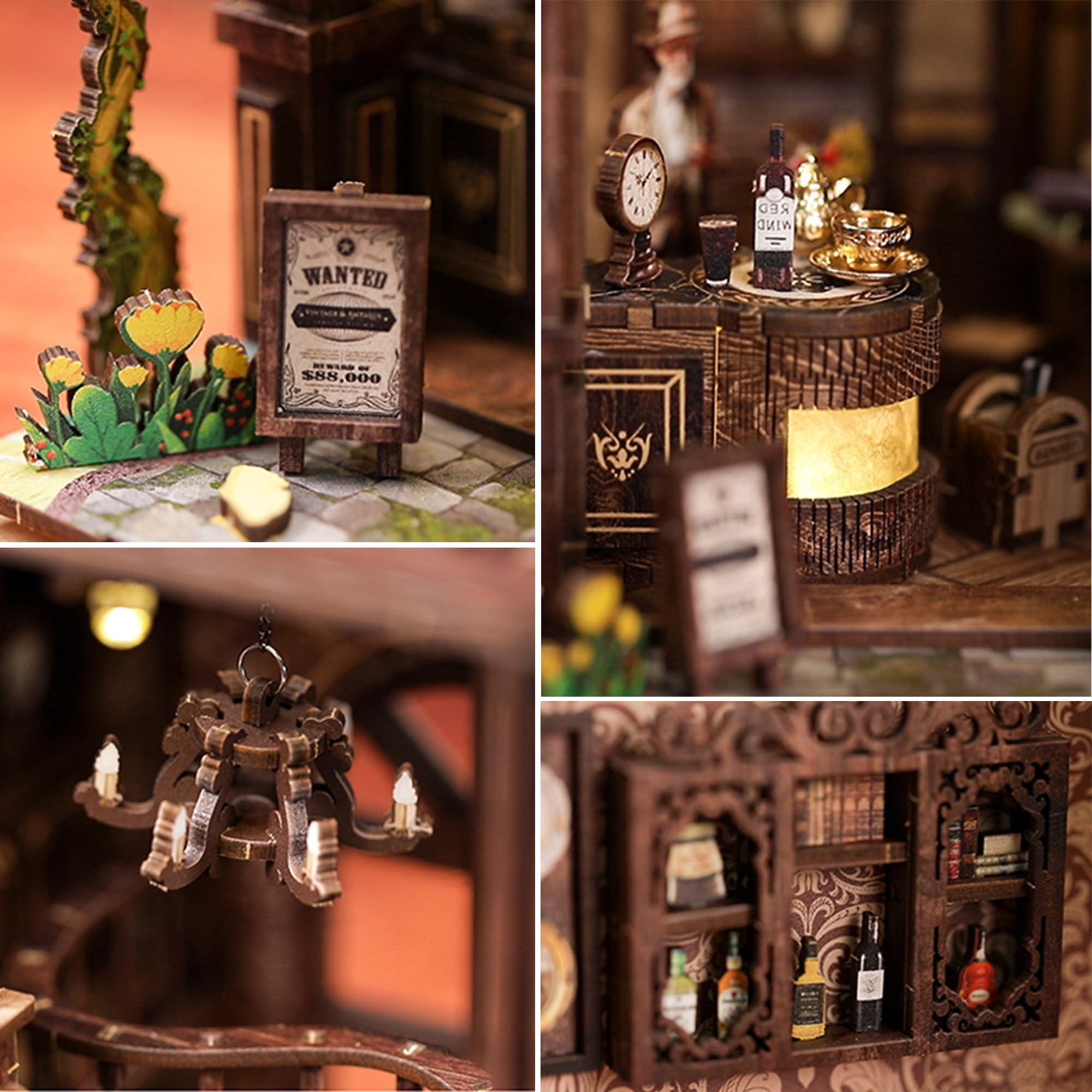 CRIOLPO Kit Book Nook DIY per Adulti - Casa in Miniatura con Luci LED da Montare, Modellismo 3D Creativo per Decorare Librerie - Regalo Originale per Appassionati di Fai da Te