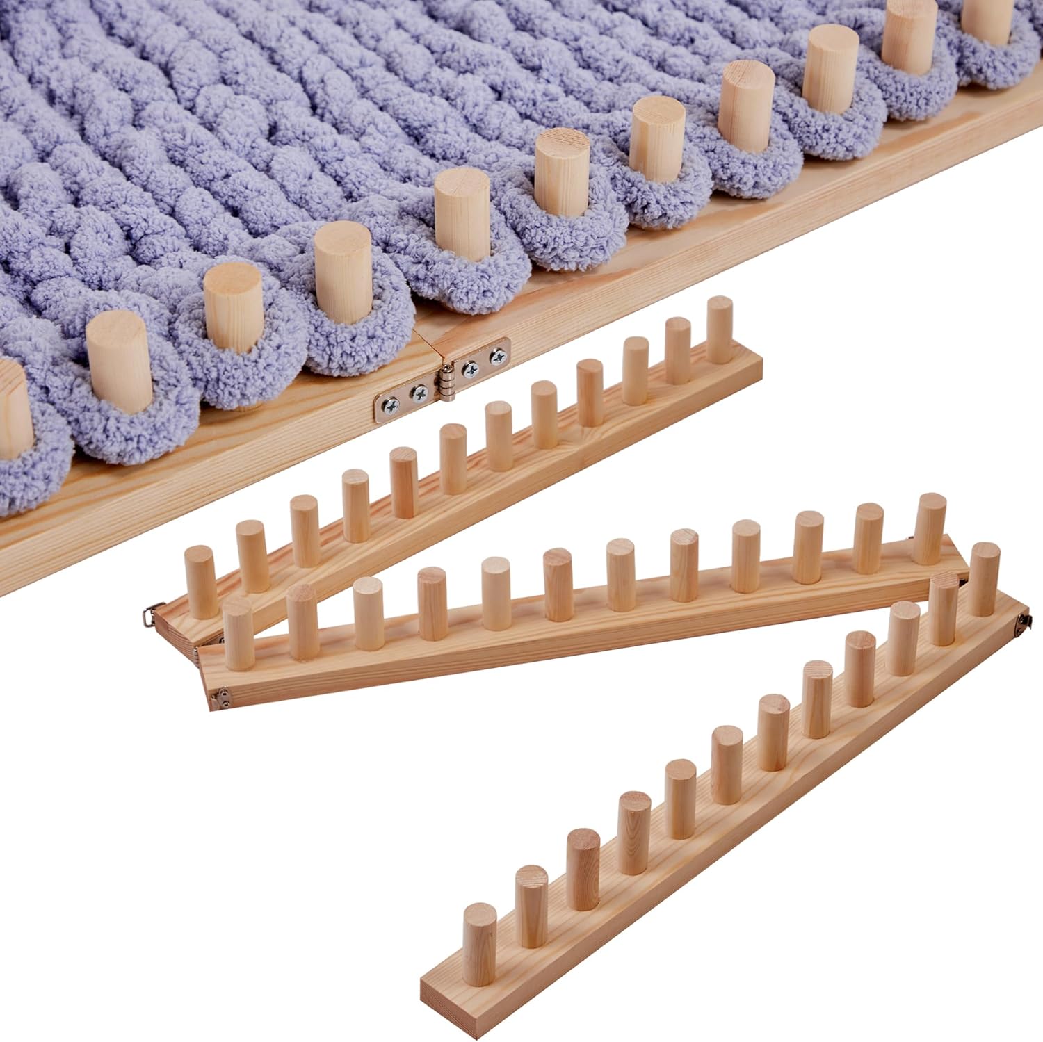Photovoltis 65" Wooden Loom Frame for DIY Throw Blankets,Foldable Wood Frame, Portable & Complete with Tools, Beginner-Friendly Create Handmade Throws, Scarves, Heartwarming Gifts with Ease