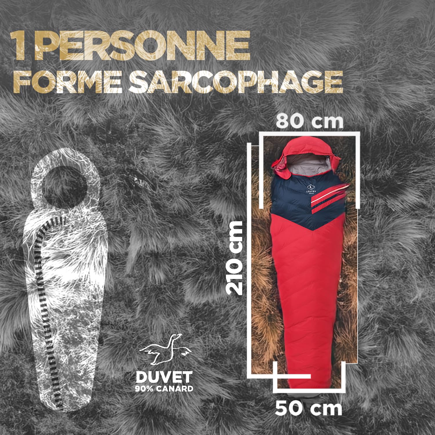 Lestra Sport - Aporia Light - Sac de Couchage Trek et Randonnée - Léger et Performant - T° Limit Confort 02 °C - Duvet de Canard - Adulte - 210 x 80 cm - 760 g