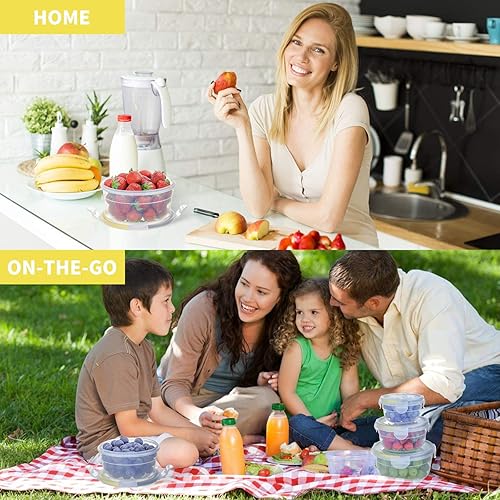 Miniatura 6 de KIGI Paquete de 6 cuencos redondos de plástico de 10 onzas con tapa, a prueba de fugas, juego de recipientes pequeños para preparación de comidas,