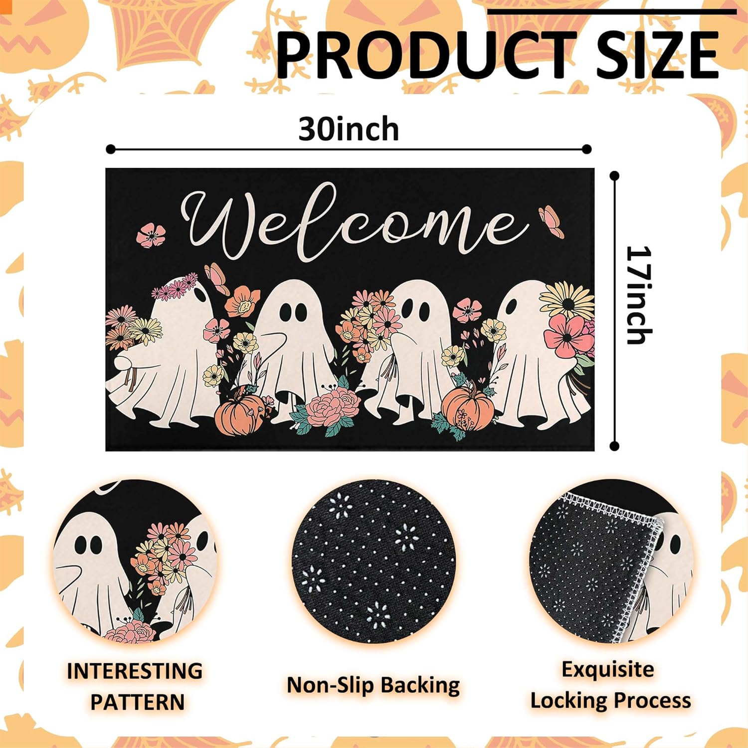 Halloween Welcome Door Mat Outdoor for Front Door, Halloween Doormat Non-Slip Washable Halloween Decorations for Home Spooky Rug for Indoor Outdoor 17 x 30 Inch