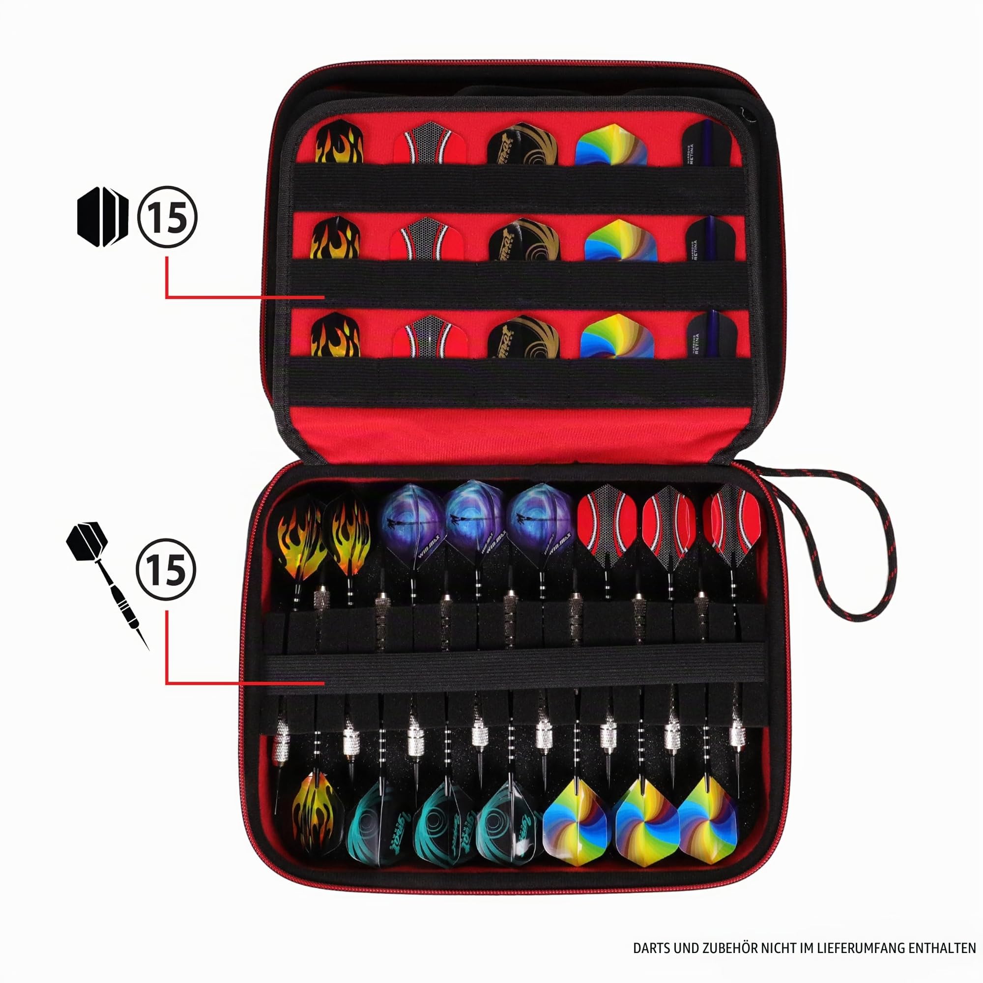 USA Gear XL Halbharte Darttasche – Dart-Tragetasche für Dartpfeile (15), Dartspitzen, Dart-Schäfte, Dart-Flights und mehr Dartzubehör – kompatibel mit Soft-Dartpfeilen und Stahlspitzen-Dartpfeilen