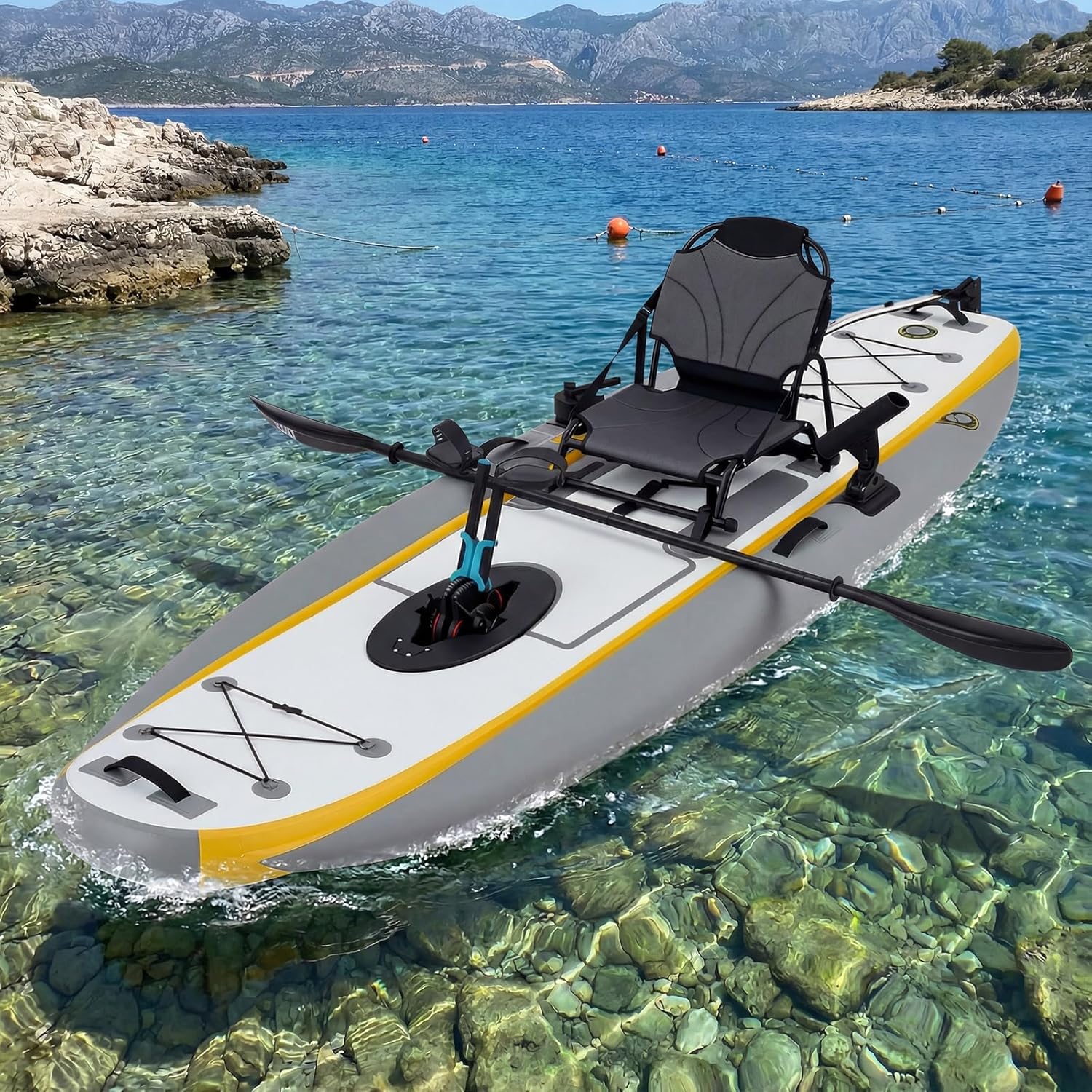 Inflatable Kayak with Pedal System, Premium 12ft PVC Fishing Kayak, Portable & Lightweight with Aluminum Seat, Rudder System, and Accessories Included (HIN Included)