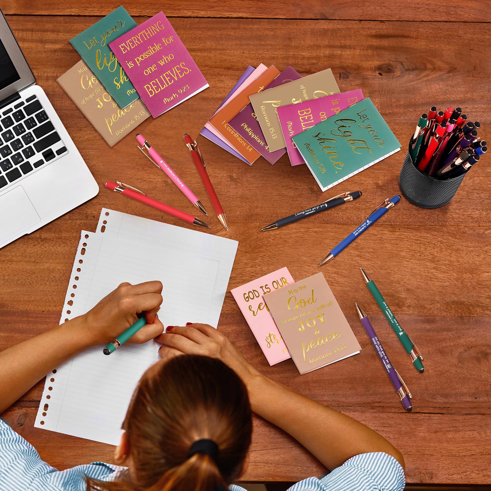 Estune 48 piezas de regalos cristianos para mujeres, bolígrafos bíblicos, blocs de notas, juego de regalo, bolígrafo, cuaderno, citas inspiradoras, bolígrafo cristiano, regalo motivacional bíblico