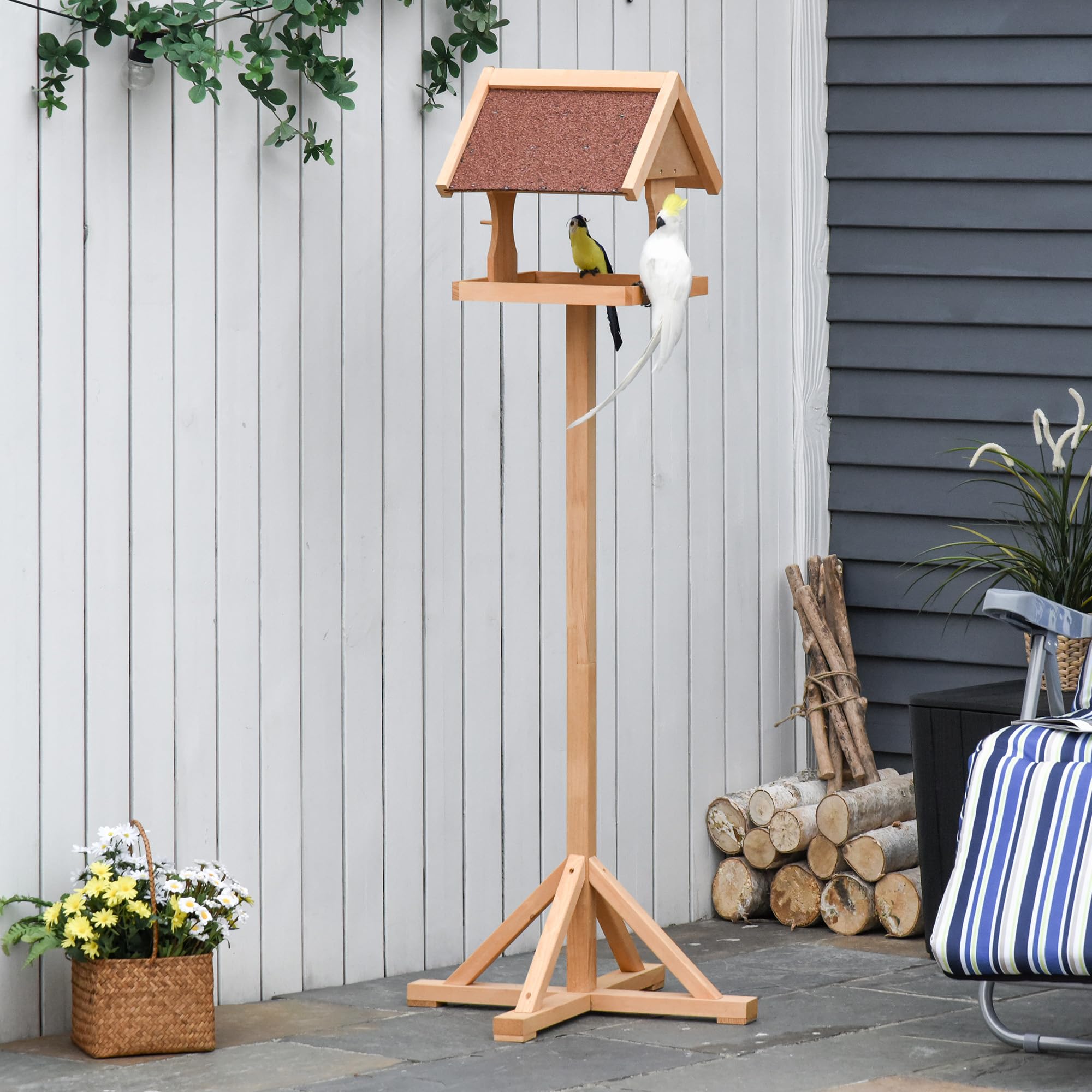PawHut Mangeoire Oiseaux Extérieur sur Pied 55 x 55 x 144 cm Bois Naturel