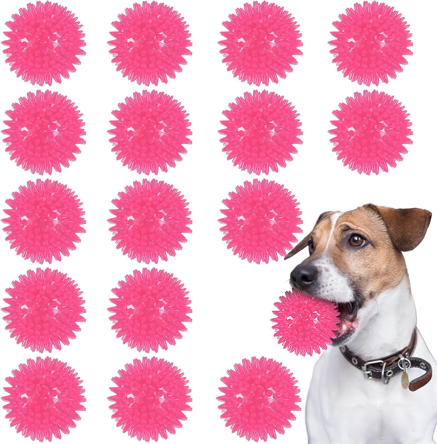 Syhood 16 Pack Squeaky Dog Balls 2.5” Spiky Dog Ball Toys TPR Rubber Balls Squeaky Spike Chew Ball for Teething Interactive Fetch Toys for Small Medium Puppy Pet(Pink)