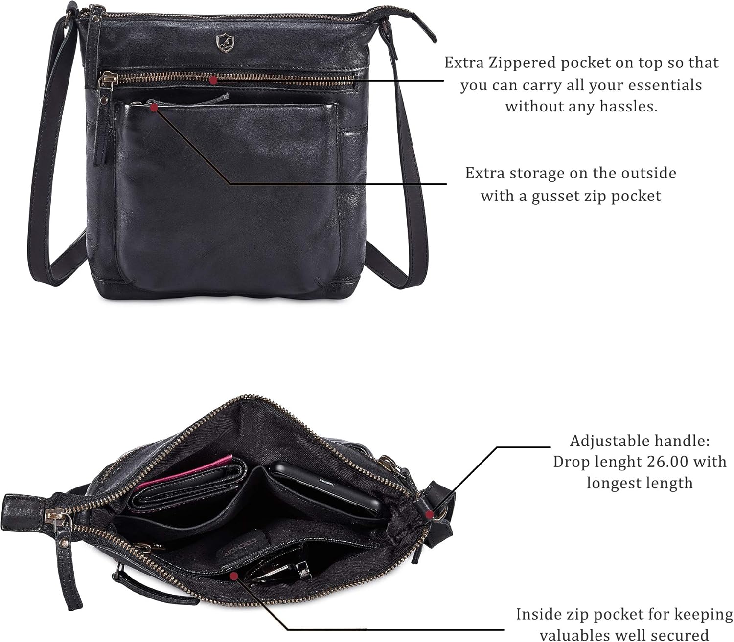 Small Leather Crossbody Bags for Women Vintage Purses & Handbags Travel Sling Shoulder Crossover - Image 3