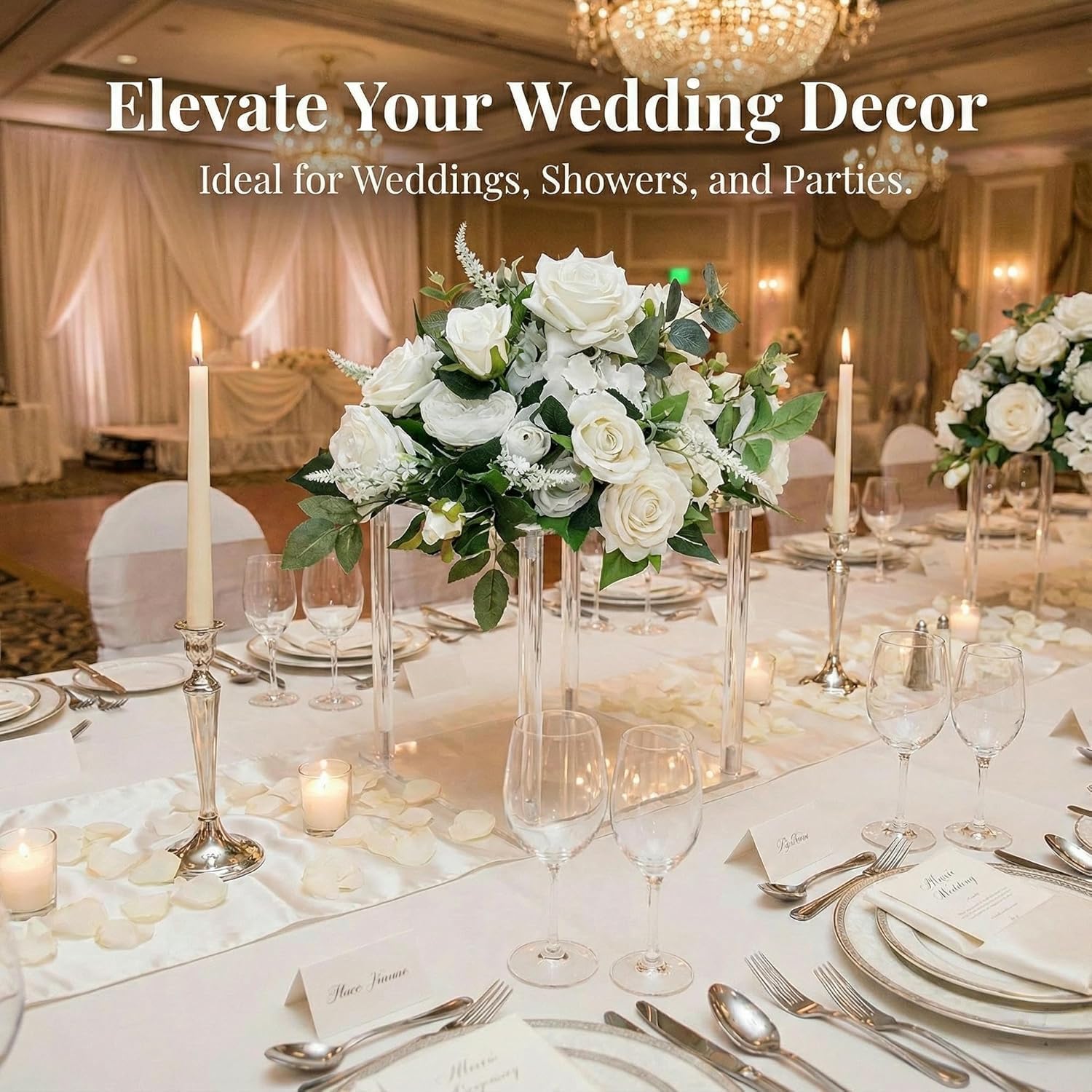 Everbon Elegant 9.9 Inch Tall Wedding Flower Stand Acrylic Columns Clear Pillar Decorative Vases Rectangular Wedding Centerpiece Event Party Christmas Table Decoration Flower Backdrop Stands
