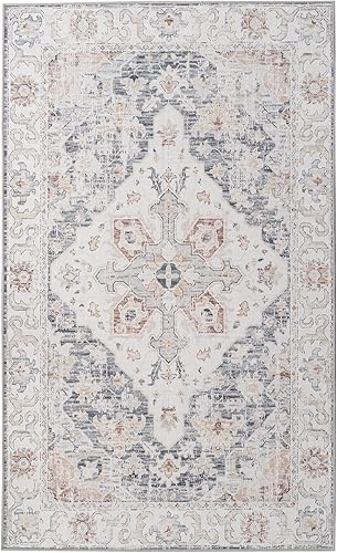 Miniatura 5 de Alfombra vintage lavable, alfombra de sala de estar con parte trasera antideslizante, alfombra de interior envejecida que no desprende pelusa,