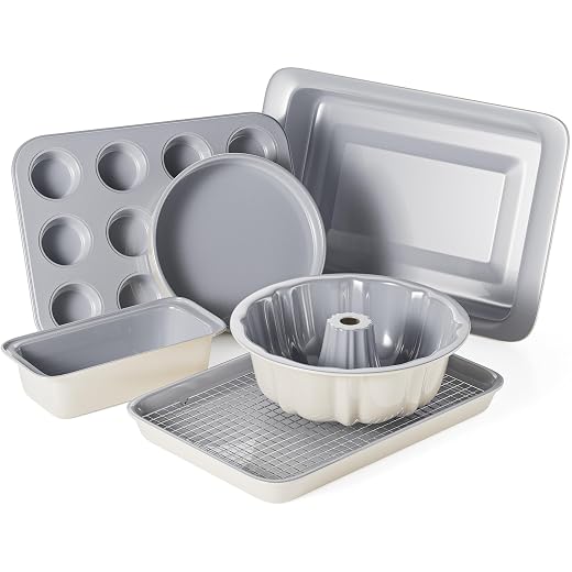 Ceramic Baking Pans Set - 7 PCS Nonstick Bakeware Sets Baking Sheets For Oven Baking Set With Cookie Sheet, Cake Pan, Loaf Pan, Muffin Pan, Roaster Pan, Cooling Rack - PTFE & PFOA Free Baking Supplies