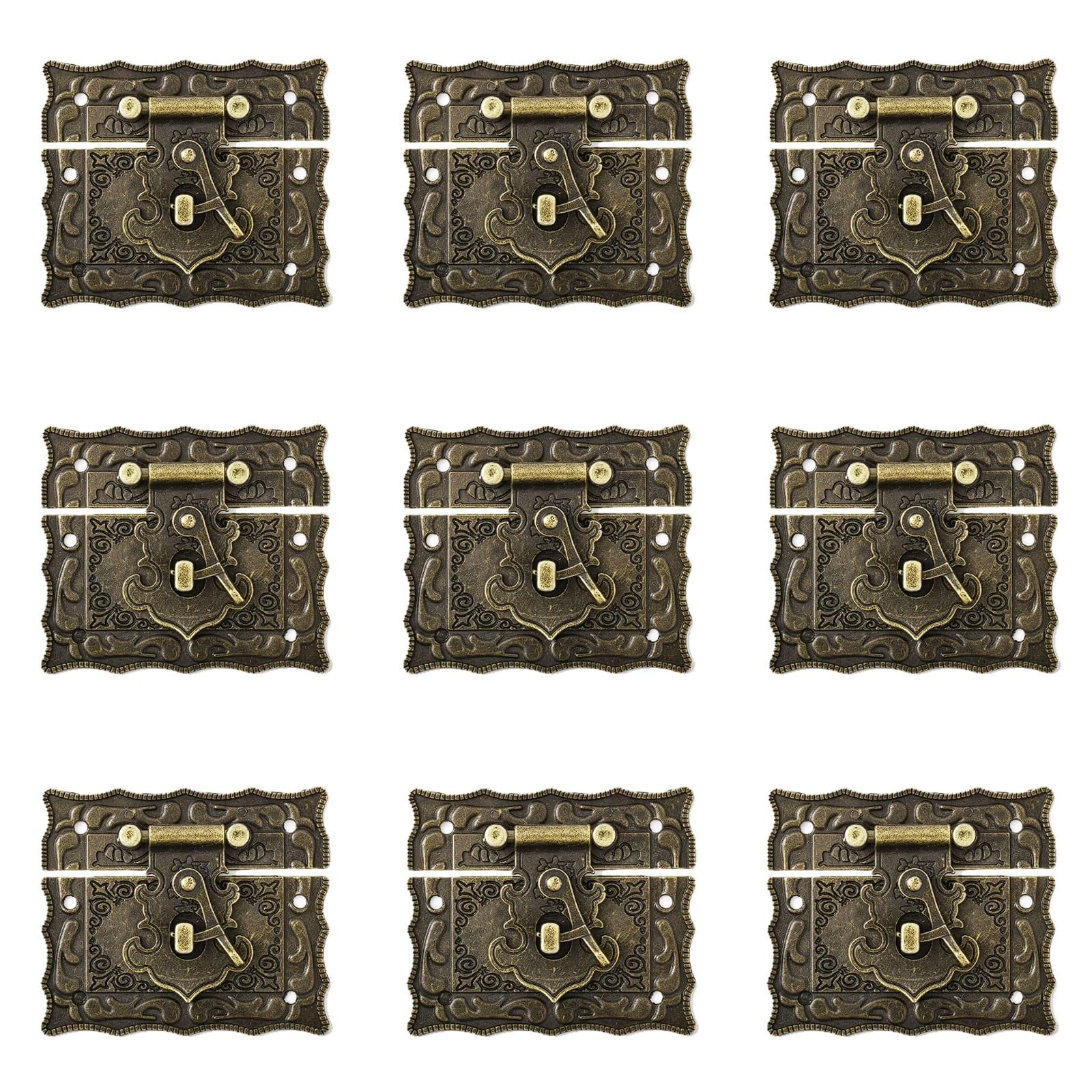 Yuaeb Biao Boutique Shop Uk One Color 9Pcs Vintage Case Locks, Alloy Square Hasp Buckles Medium 68X58mm, Retro Box Latches For Wooden Jewelry(M)