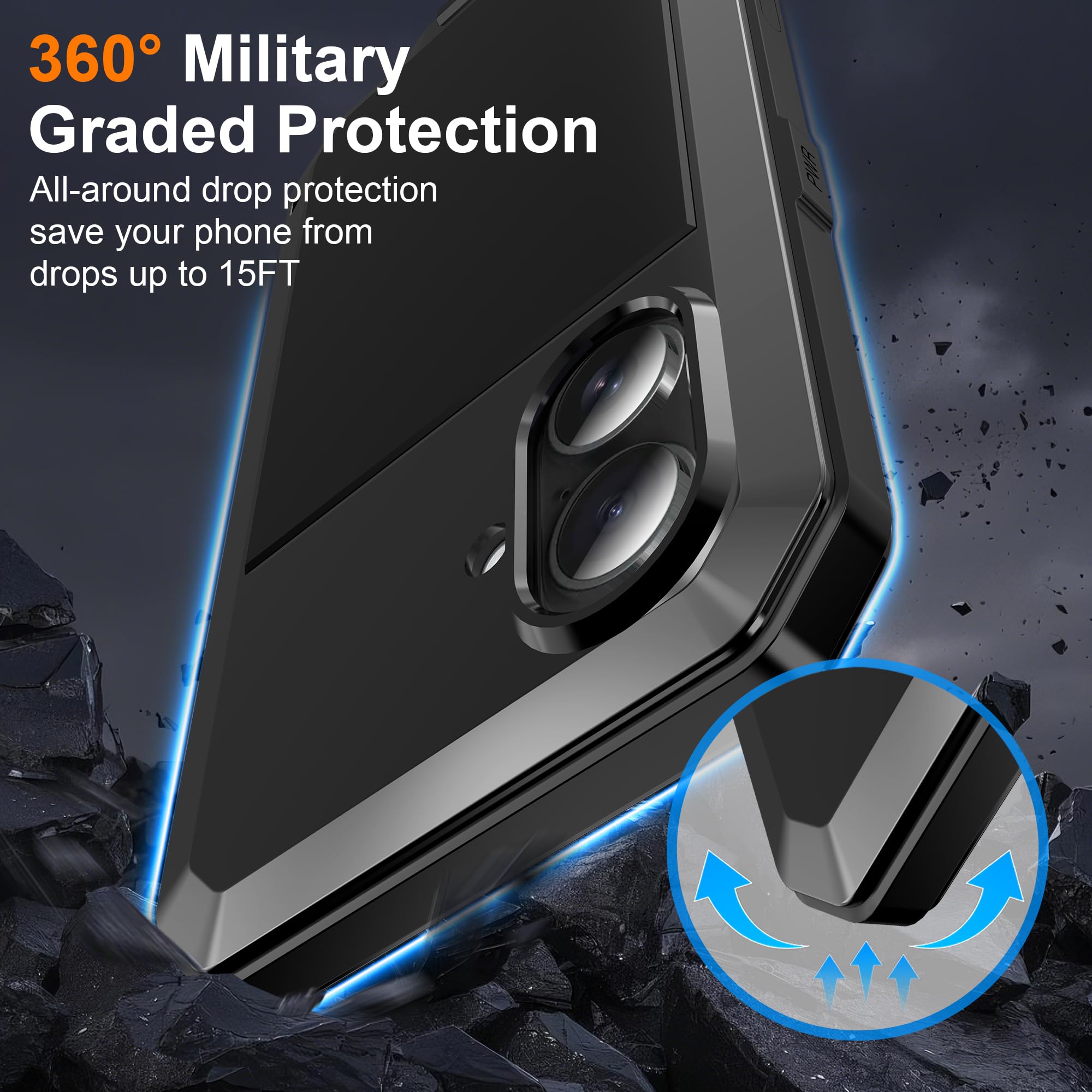 Ezanmull Custodia subacquea per iPhone 16/15/14/13/12/11 Pro Max/XR/XS/X e altro ancora, protezione professionale [15m/50ft], custodia impermeabile per snorkeling, surf, foto e video (nero-blu-verde