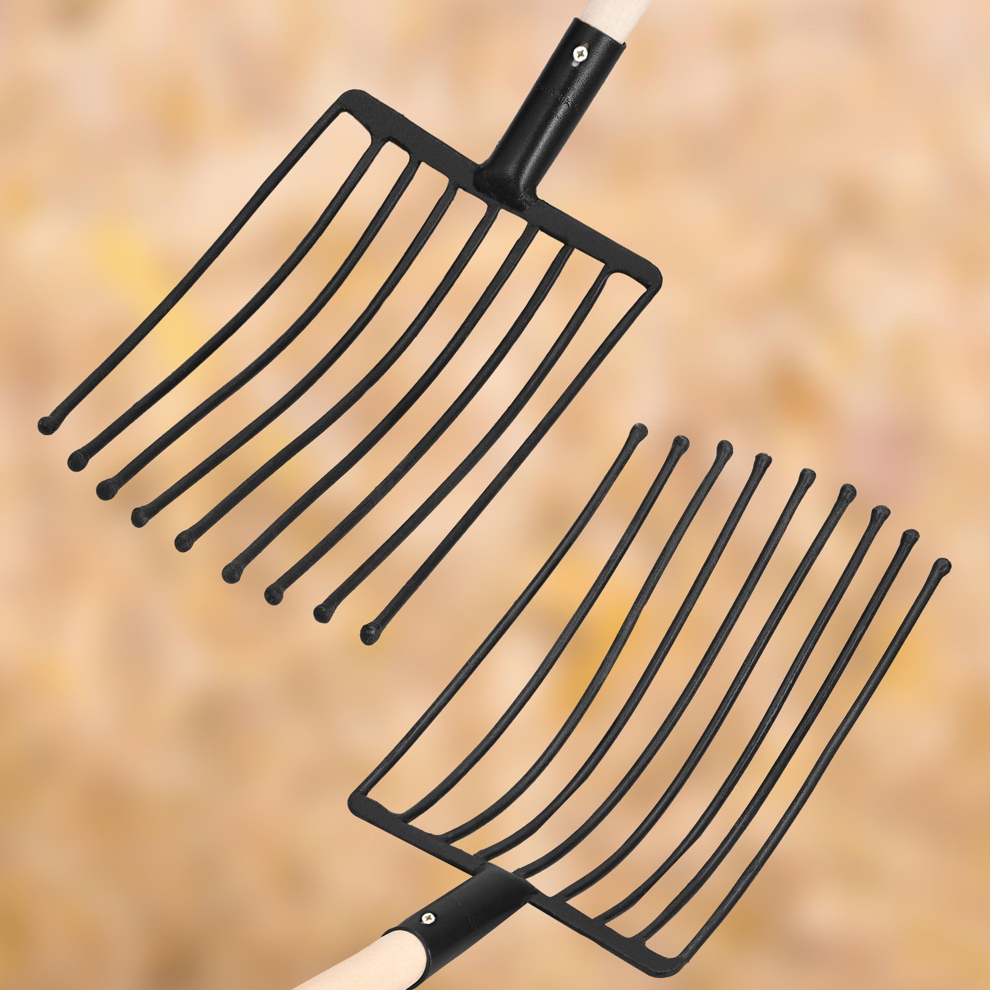 KOTARBAU® Horca de 9 púas, Horca con púas terminadas en Bolas para no dañar tubérculos, Horca para Patata, Remolacha y maíz, Horca de Acero con Botones, Horca con Mango de Madera, Horca para Campo
