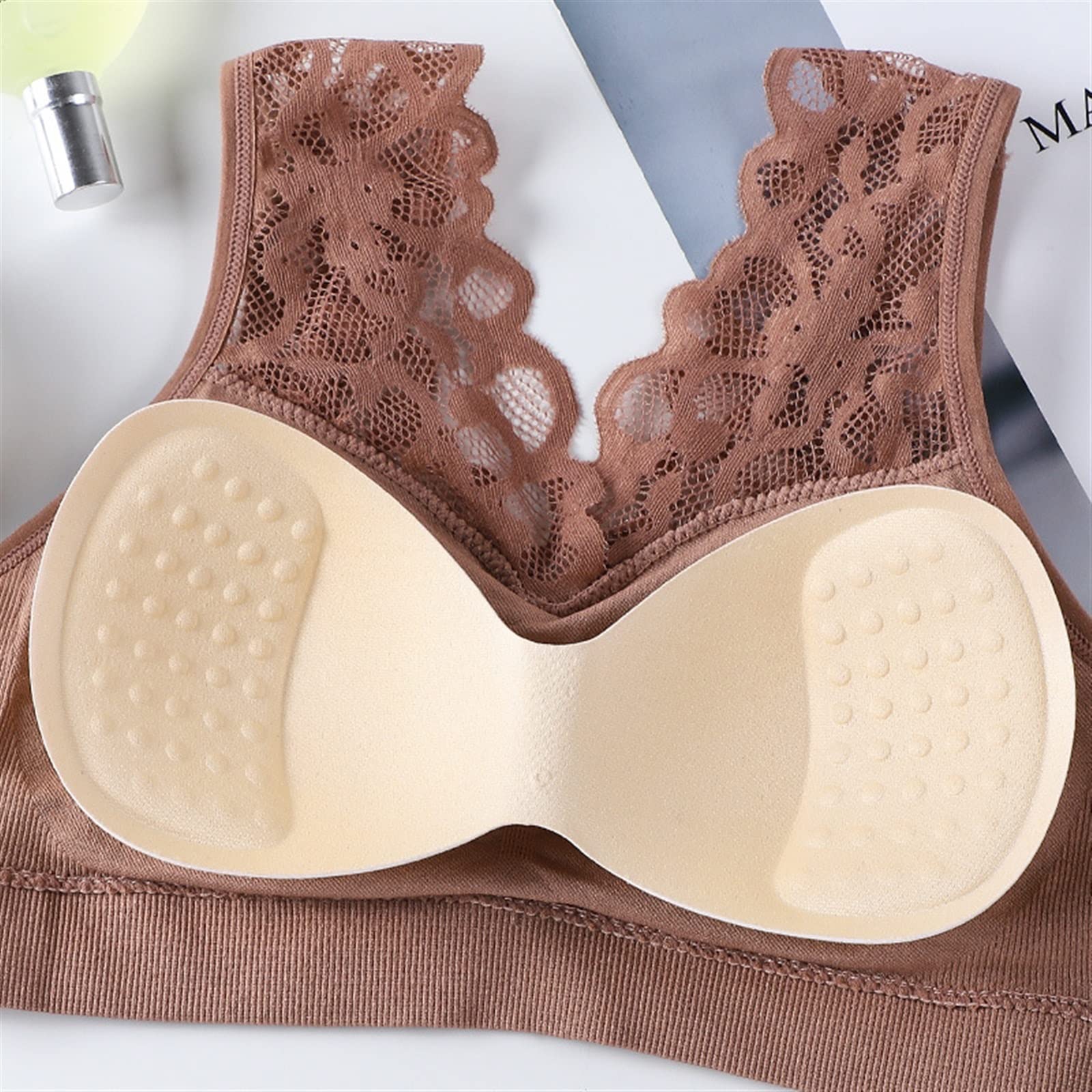 Bielizna Bezszwowa Sexy Piękne Push Up Seamless Wire Free Bras Plus Size Bras Dla Kobiet Seksowny Koronkowy Biustonosz Z Wkładką Do Kamizelki(Beige_L/Large)
