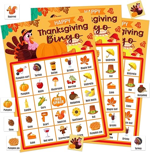 FaCraft Juegos de Acción de Gracias para niños y adultos, juego de bingo de Acción de Gracias, 26 jugadores, juego de fiesta de Acción de Gracias,