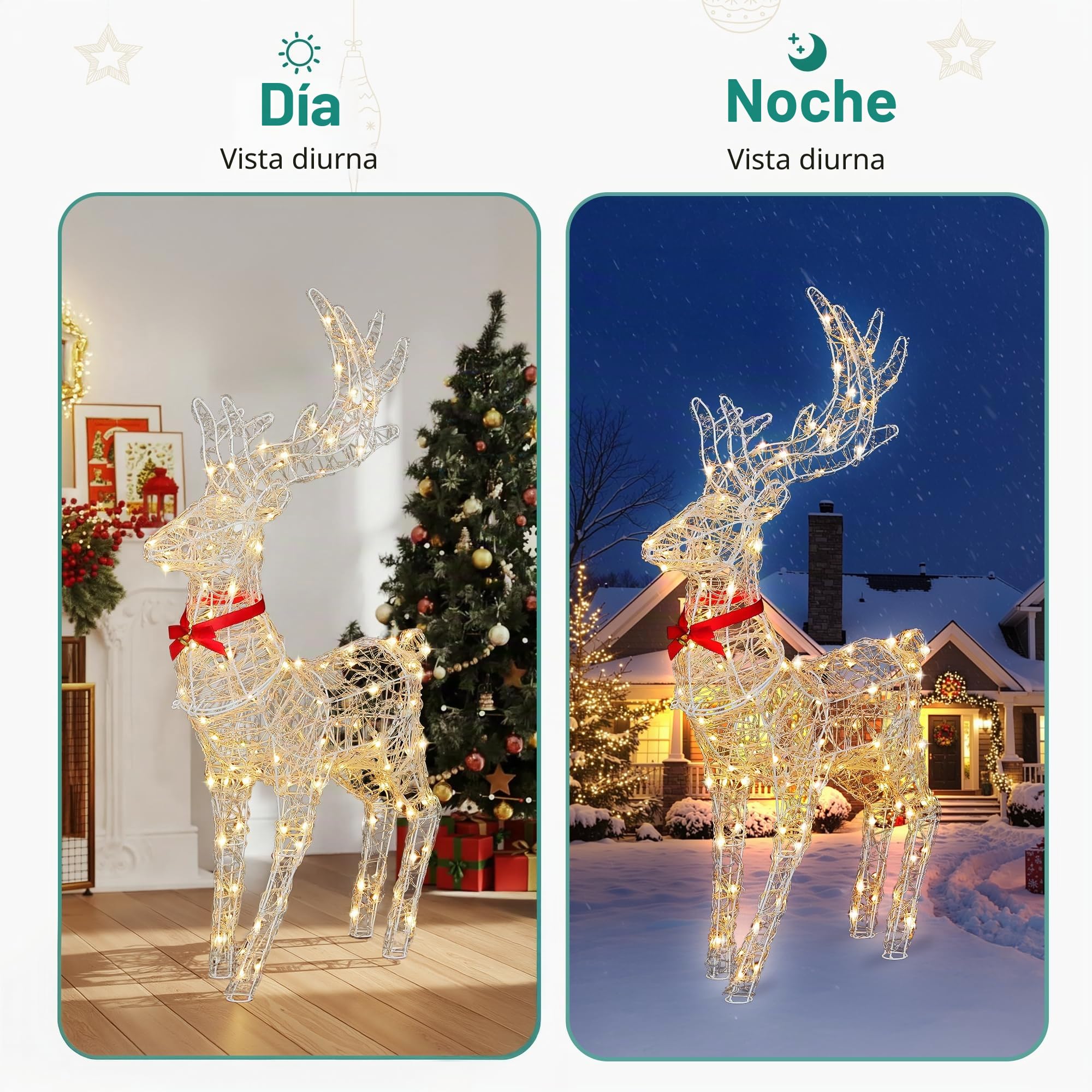 YITAHOME Familia de Renos LED de 3 Piezas, decoración navideña iluminada con Mando a Distancia, 210 LED con 89 Modos, Cuernos Desmontables y Parte del Cuello, iluminación navideña para Interior y