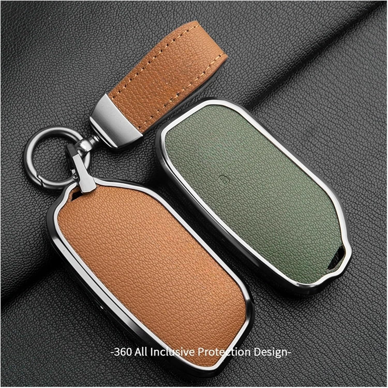 Compatible For BMW X5 X7 X1 X2 X6 X3 Aluminum Alloy + Leather Car Key Protection Cover Fall Prevention Protection Key(Style D3)