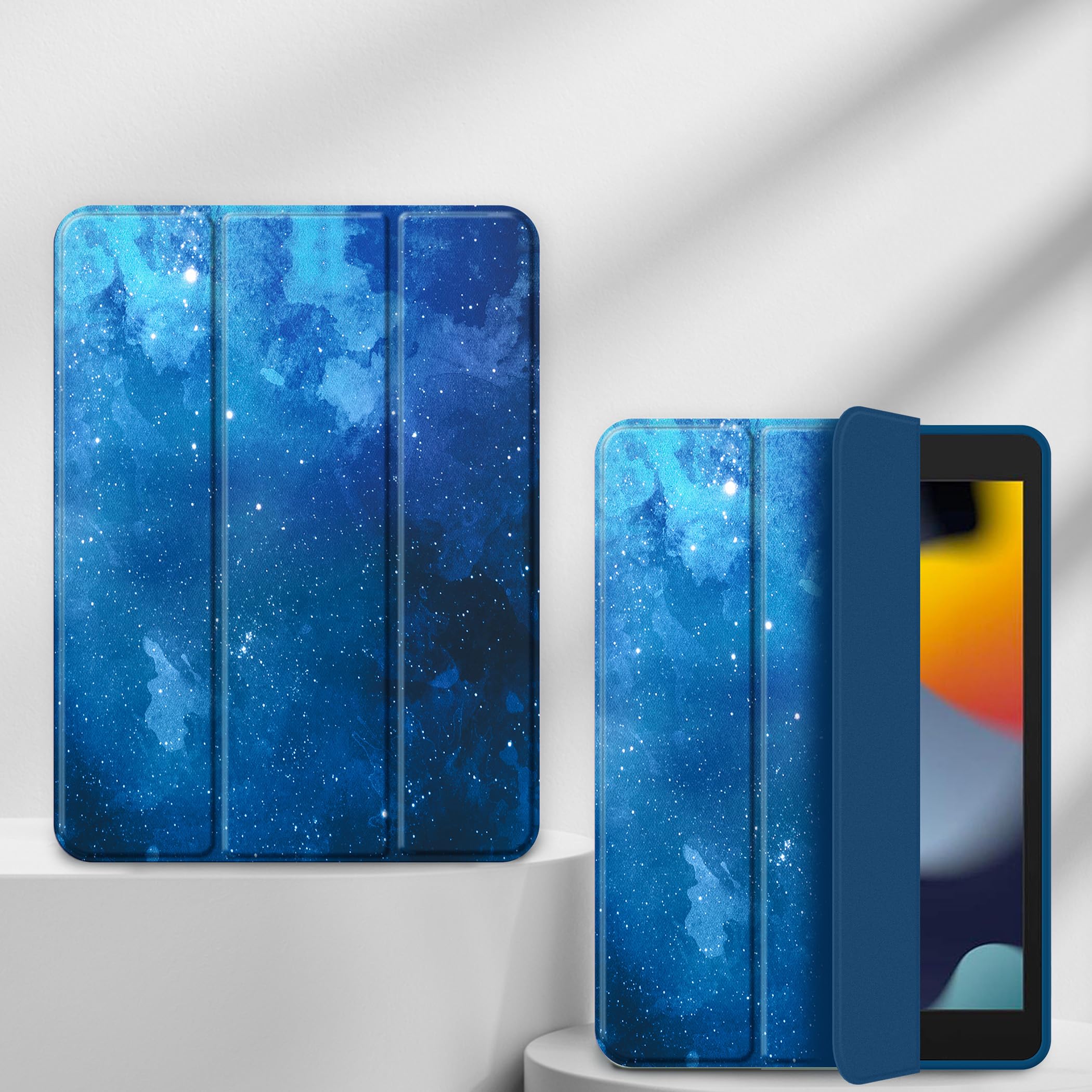 CACOE Cover Custodia Compatibile con iPad 8a Generazione 2020/iPad 7a Gen 2019, Leggero Cover Protettivo Supporto Pieghevole con Pencil Holder per iPad 10.2, Stella Blu
