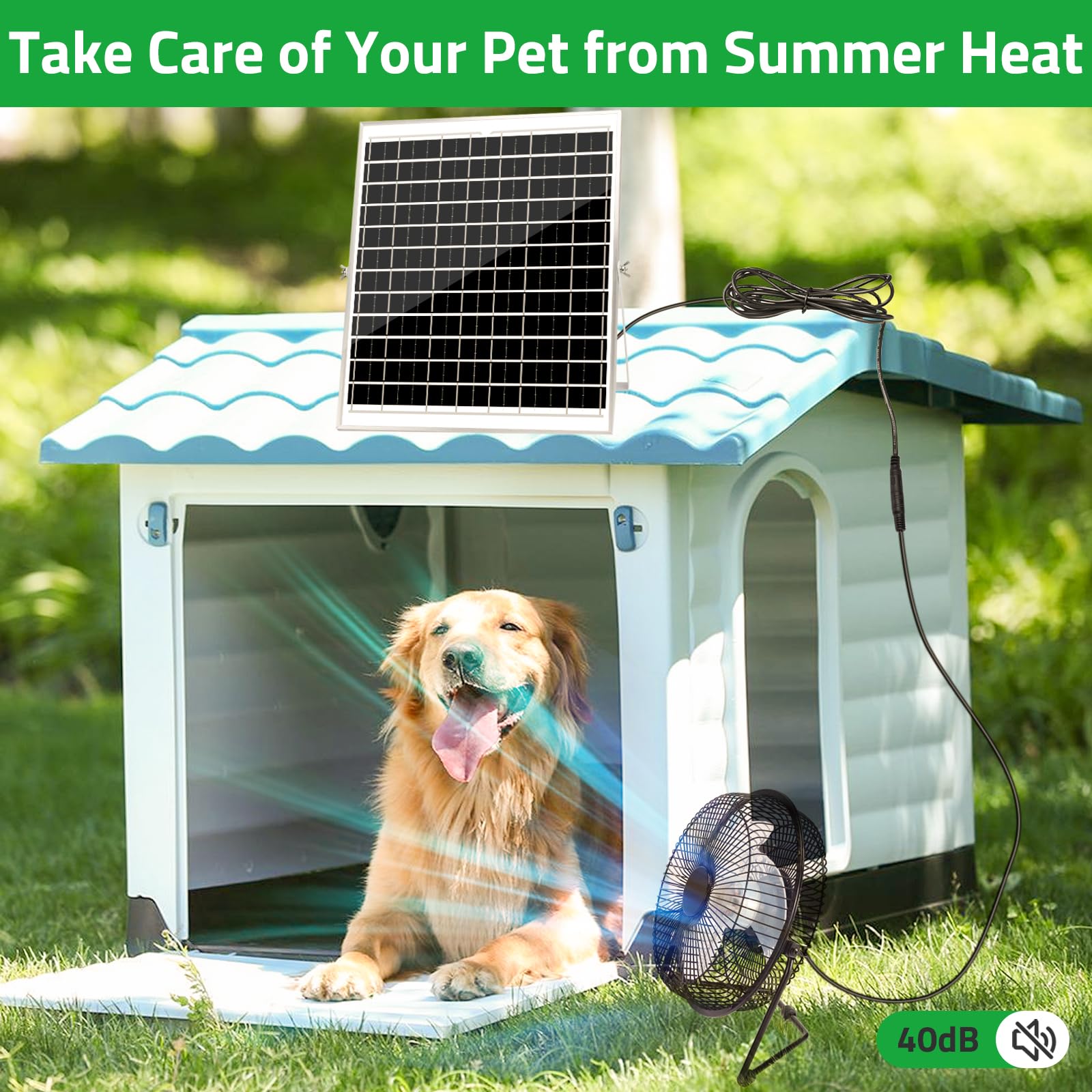 blessny Ventilador solar de 8 pulgadas para invernadero al aire libre, gallinero, casa de mascotas, refrigeración de circulación de aire de cobertizo, funciona con energía solar de 20 W con cable de