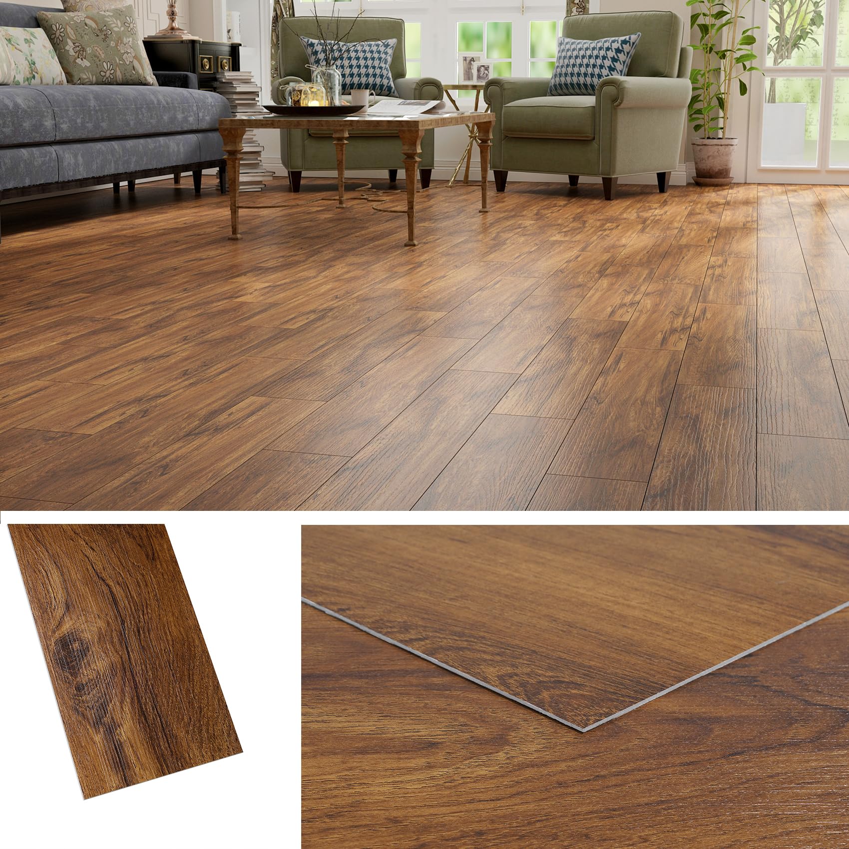 Livelynine Pavimento PVC Adesivo Effetto Legno Parquet Listone 90x15CM Pavimento Adesivo per Interni Effetto Legno Noce Piastrelle Adesive Pavimenti Bagno Cucina Parquet Adesivi Pavimenti, 18 Pezzi
