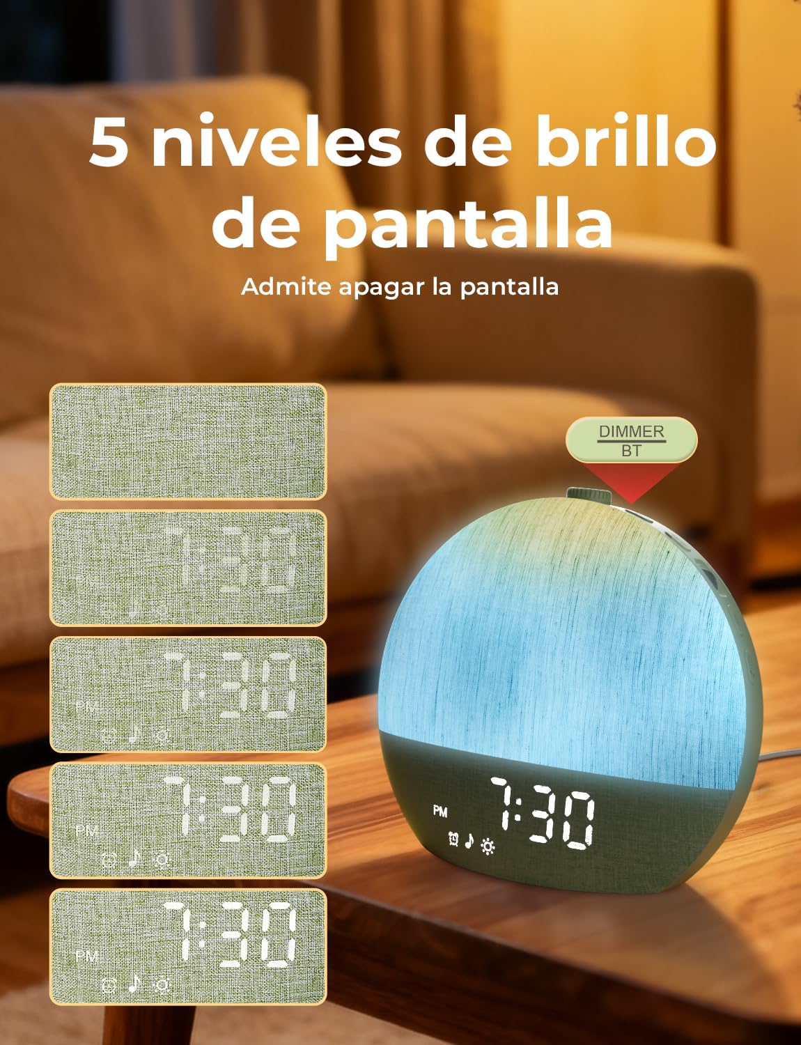 LIORQUE Despertador Amanecer, Despertador Luz Natural Simulación Amanecer | 17 Modos de Luz, 30 Sonidos Relajantes, Modo de Ayuda para Dormir, Conexión Bluetooth, Función Alarma y Snooze