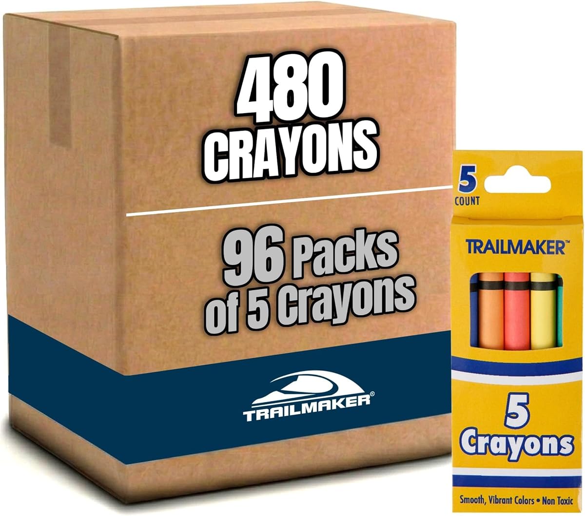 Bright Wax Crayons – 96 Pack, 5 Per Box Mini Crayons for Kids, Party Favors, Toddler & Kids Ages 4-8, Bulk Art Supplies for Classrooms & Parties (480 total)