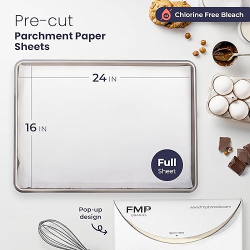 Miniatura 2 de Fit Meal Prep 125 hojas de papel pergamino para hornear, 16 x 24 pulgadas, precortadas, antiadherentes, tamaño completo, papel de horno blanco para