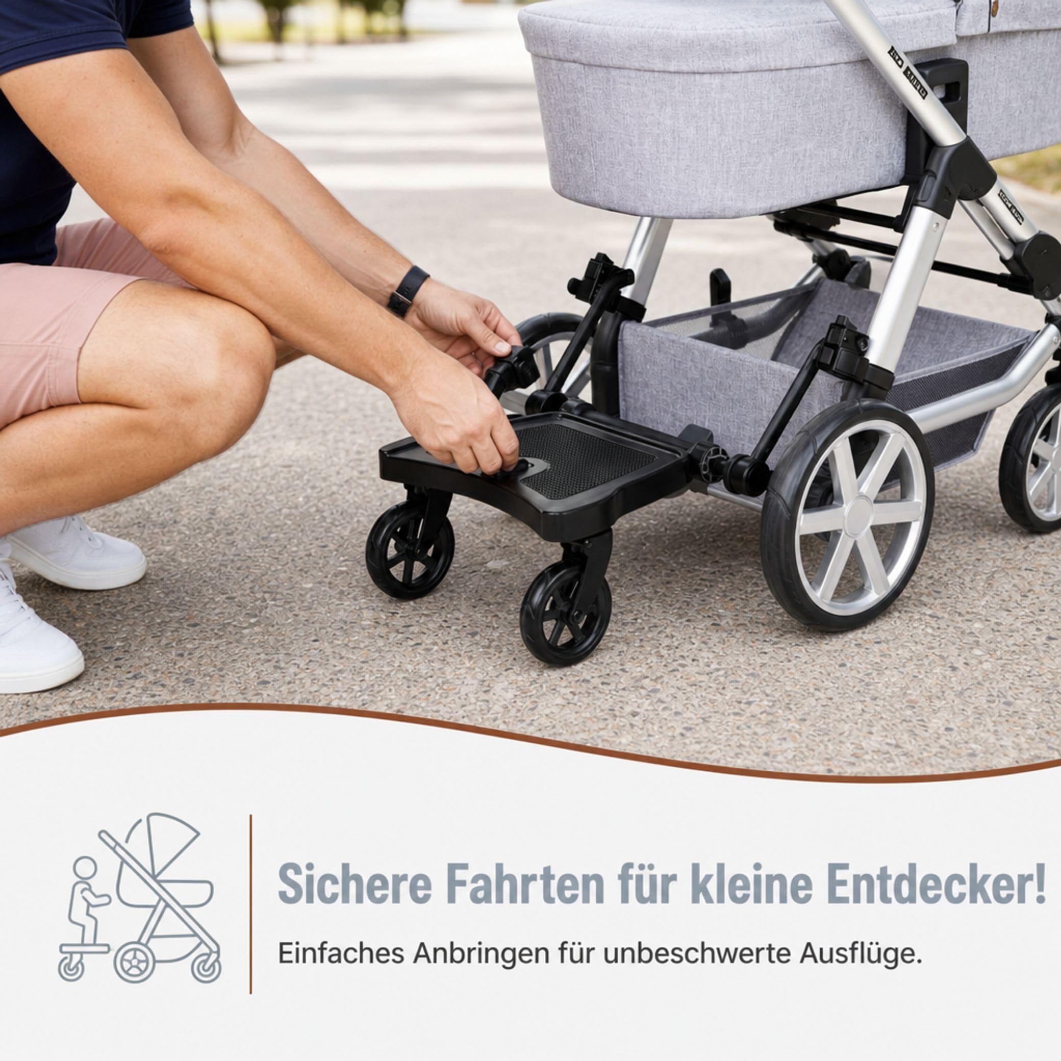 Set ABC Design Trittbrett Kiddie Ride On 2 mit Blaubär Stoffwindel | Mitfahrbrett universal passend | Rollbrett für Kinderwagen Buggy bis 20 kg