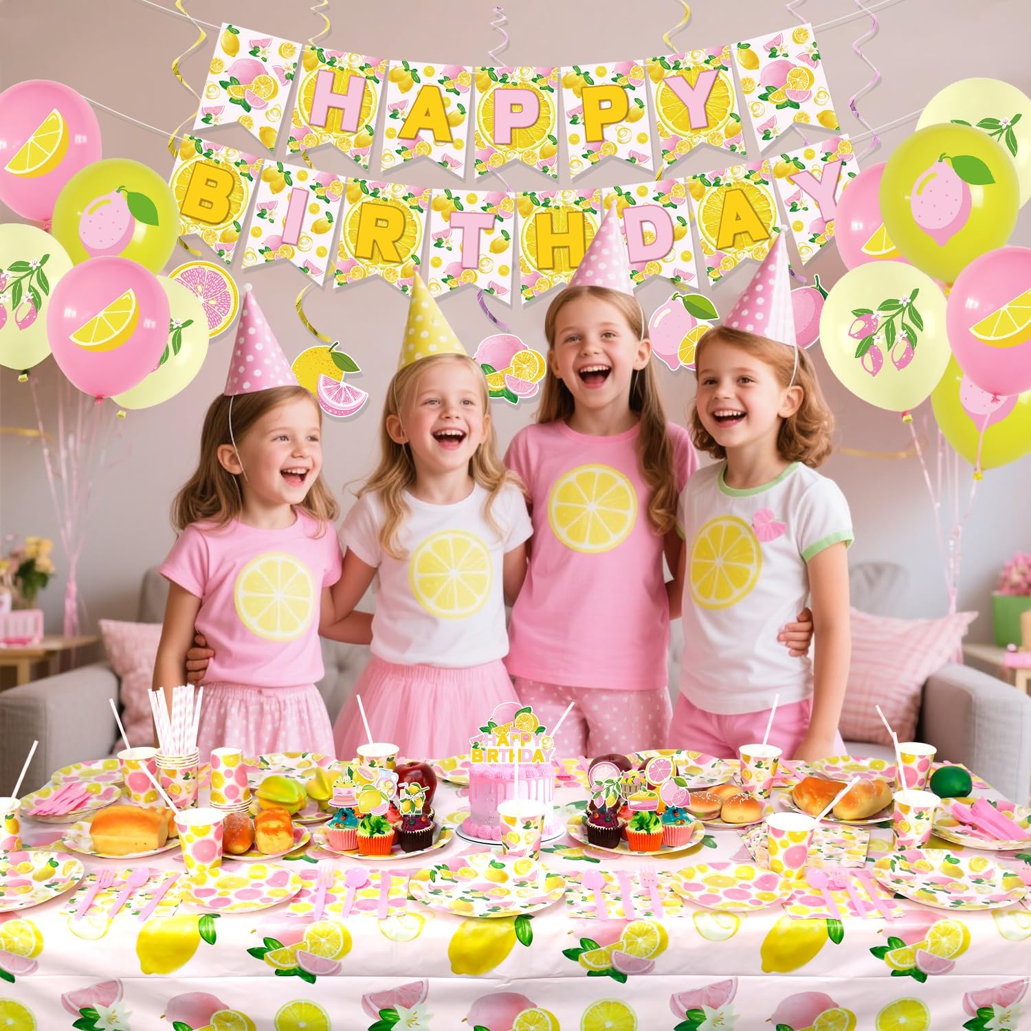 Lemon Birthday Party Decorations for Girl - Pink Lemon Party Supplies including Banner, Plate, Cake Topper, Cup, Napkin, Balloon, Tablecloth - Serves 20 - Image 7