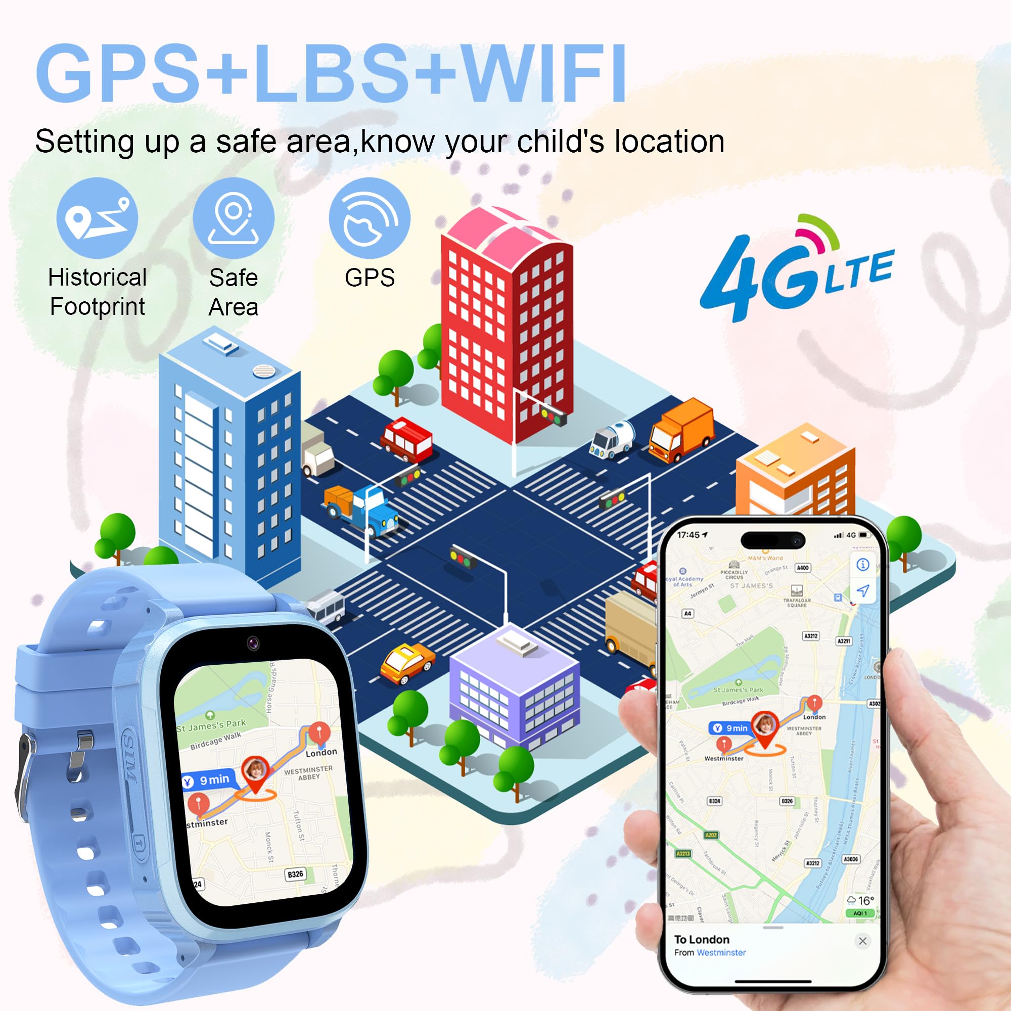 Smartwatch Bambini GPS, Orologio Smartwatch Bambini GPS Telefono