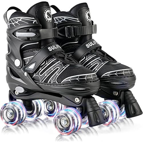 SULIFEEL Adjustable Kids Roller Skates for Boys Ages 3-5 5-8 6-12 with 4 Sizes Adjustable Light up Wheels, Best Children Gift for Beginners Indoor Outdoor Sports