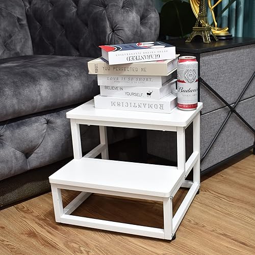 Miniatura 3 de Taburetes para adultos y niños, taburete resistente para cocina y baño, soporta hasta 500 libras de capacidad, marco de metal, color blanco