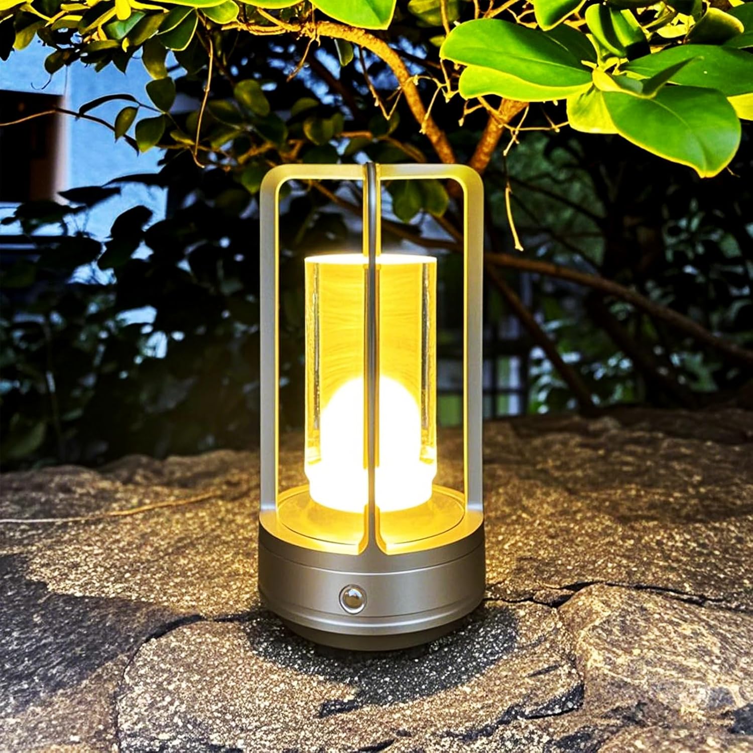 Outdoor Table Lamp, 4000mAh Rechargeable Battery Operated lamp, 3 Color Stepless Dimmable Cordless Table Lamp for Patio, Camping, Coffee Table, Crystal Lantern lamp for Indoor/Outdoor (Gold Set of 2)