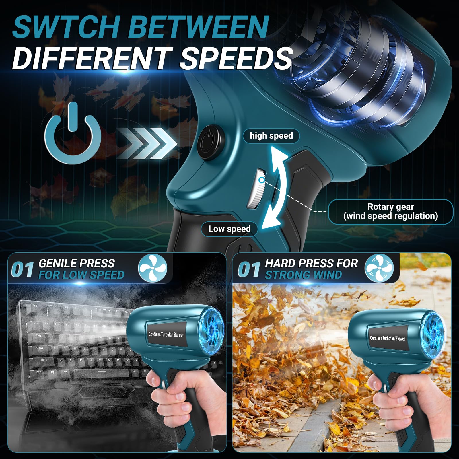 Mini Souffleur Sans Fil 18V Compatible Makita - 130 000 Tr/min, 4 Vitesses - Pour Feuilles, Poussière, Voiture
