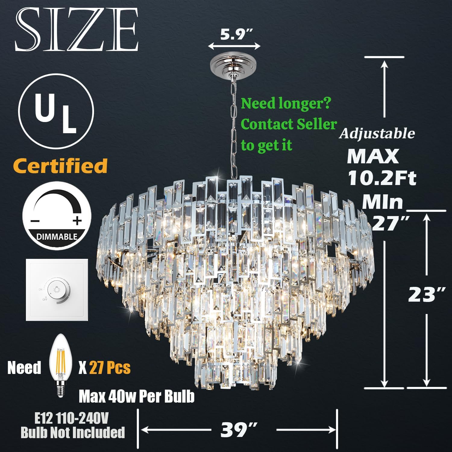 Entryway Chandeliers for High Ceilings Chrome Crystal Chandelier Light Fixture Living Room Foyer Staircase 39'' Large Modern Crystal Chandelier Lighting