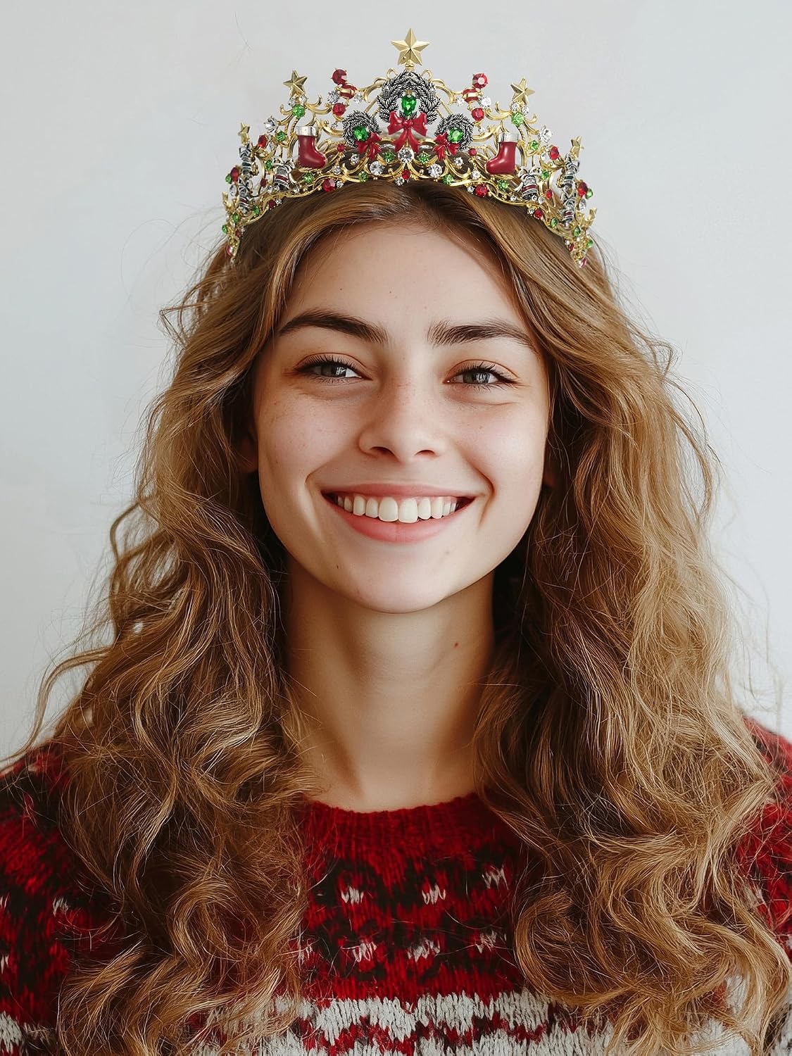 SWEETV Christmas Jeweled Crown Merry Tree Tiara Rhinestone Headband Costume Accessories for Merry Christmas Party for Women Girls