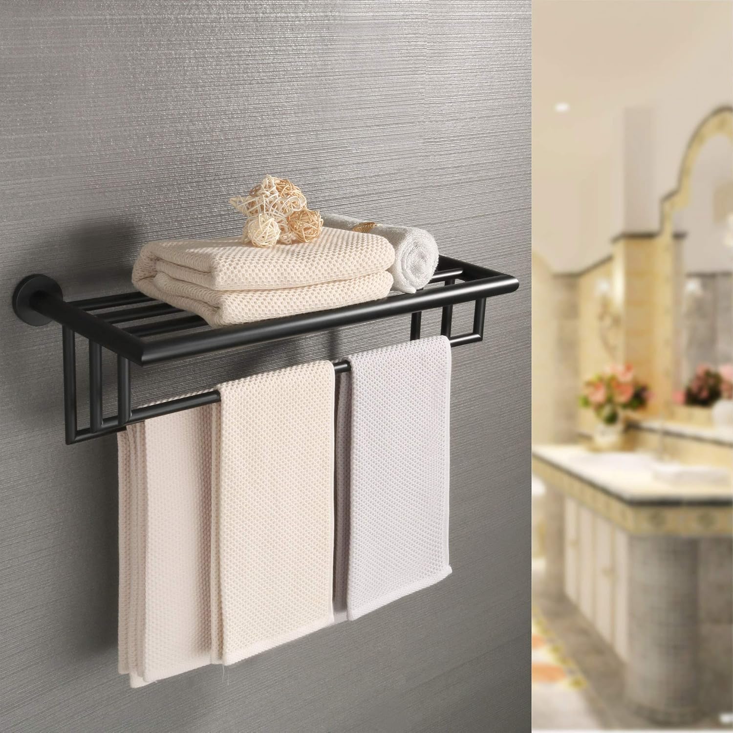 Lіmіtеd Stосk Alise Towel Rack with 3 Towel Bars Bathroom Lavatory Towel Shelf Wall Mount Towel Holder 24-Inch,SUS 304 Stainless Steel Black Finish