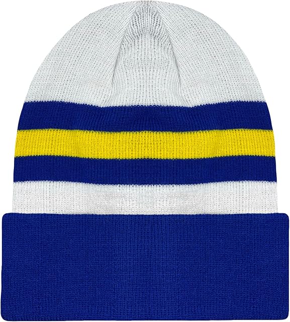 fan originals Retro Football Beanie Hat Leeds United Colours White Blue Yellow, One Size